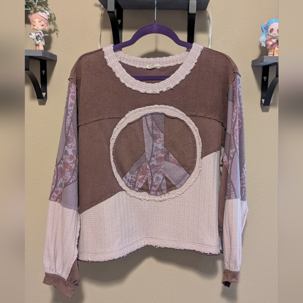 POL Oversized Patchwork Peace Sweatshirt